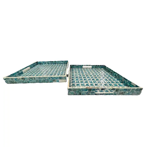 Blue Mosaic Trays, Set of 2 - TR447