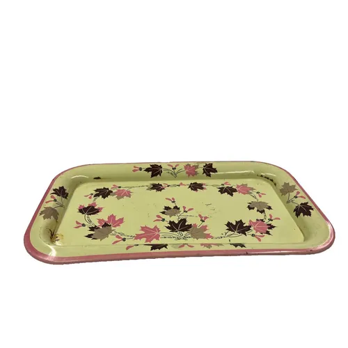 Yellow Tray with Pink & Brown Maple Leaves - TR450