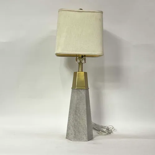 Gray Stone & Brass Pillar Table Lamp with Cream Shade - LI93