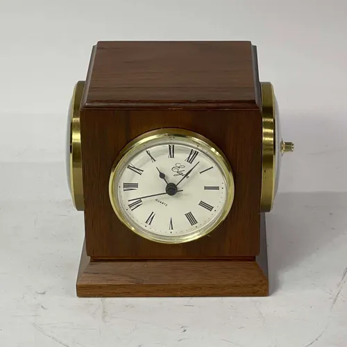 Mohoganny Cube Clock With HydroMeter & Thermometer - A778