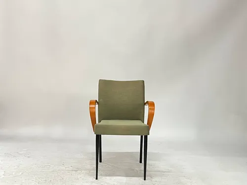 Green Upholstered Waiting Room Armchair with Wood Arms