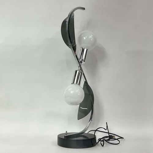 Sculptural Black Glass & Chrome 2-Light Table Lamp - LI49