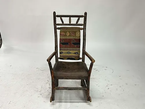 Rustic Mountain Hickory Tall Back Rocker with Leather Cushion
