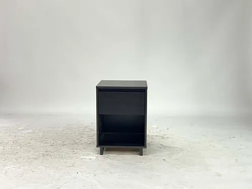 Modern Ebonized Black Wood 1-Drawer Nightstand with Open Shelf