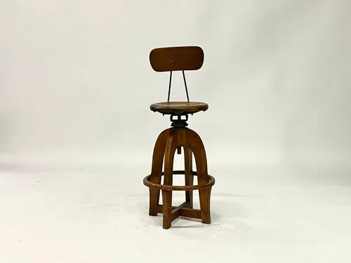 Adjustable Wood Bar Stool with Wood Base & Backrest