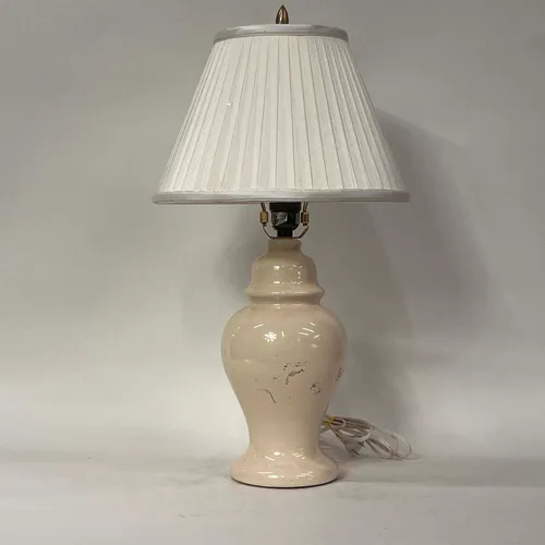 Cream Ceramic Table Lamp with White Pleated Shade - LI115