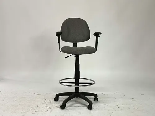 Charcoal Gray Fabric & Black Bar-Height Round Back Office Chair
