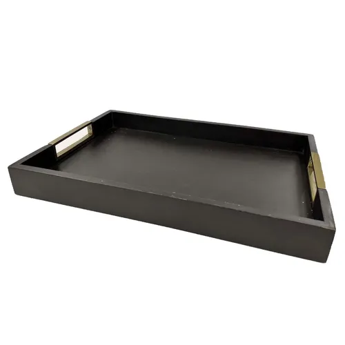 Brown Rectangle Tray with Brass Handles - TR387