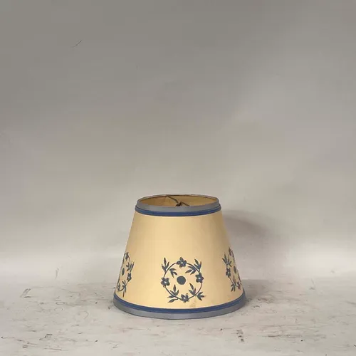 Beige Lamp Shade With Blue Floral Print & Blue Trim - SHADE3571