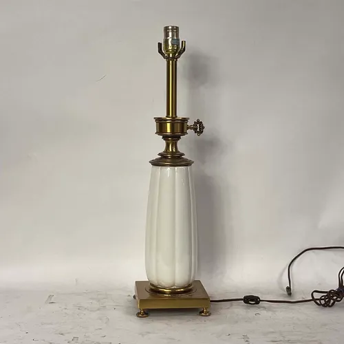 Antique White Ceramic & Brass Table Lamp - LI589