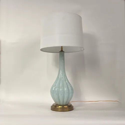 Light Blue Glass Table Lamp with White Shade - LI327