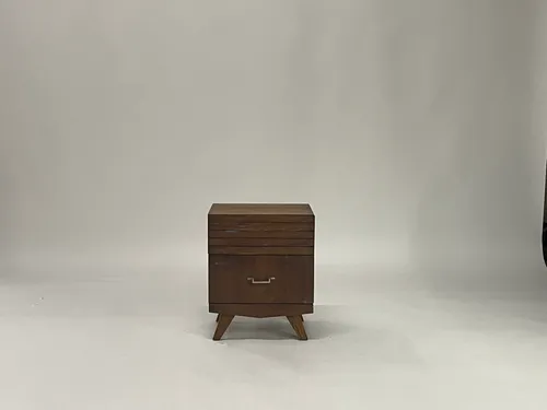 Walnut Slat Mid-Century 1-Drawer Nightstand