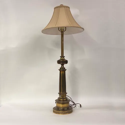 Tall Antique Brass Table Lamp with Beige Shade - LI242