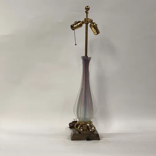 Antique Lavendar Fluted Glass & Brass Table Lamp - LI289