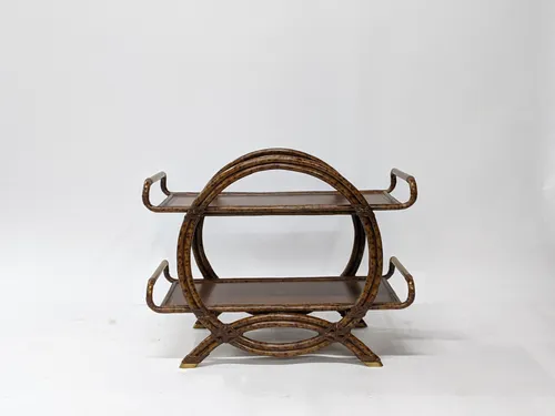 Retro Burl Wood Veneer Circle Console Table