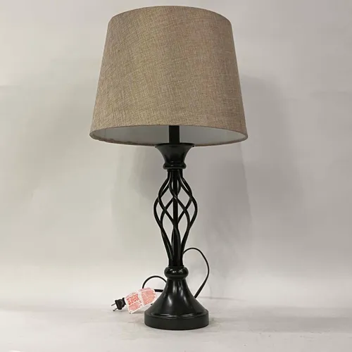 Black Metal Spiral Table Lamp with Gray Beige Shade - LI319