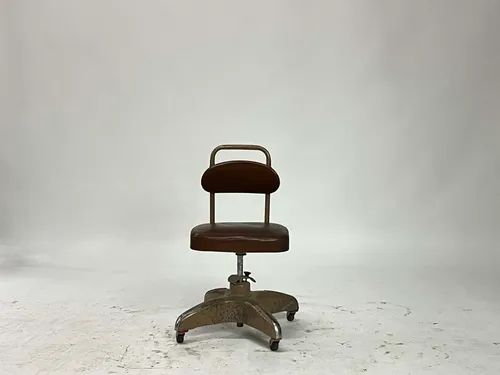 Hamilton Cosco Brown Leather Industrial Mid-Century Modern Tanker Task Chair