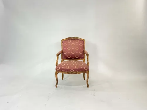 Brick Red Gold Wreath Louis XV Armchair