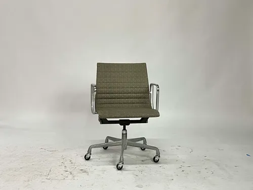 Green Gray Ribbed Fabric & Chrome Low Back Office Chair
