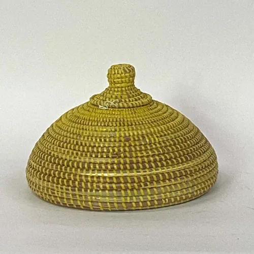 Yellow Woven Basket Jar With Lid - BSKT54