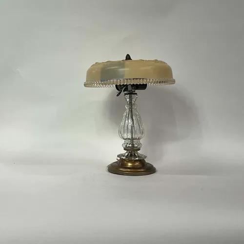 Antique Glass & Brass Table Lamp with Cream Glass Shade - LI44