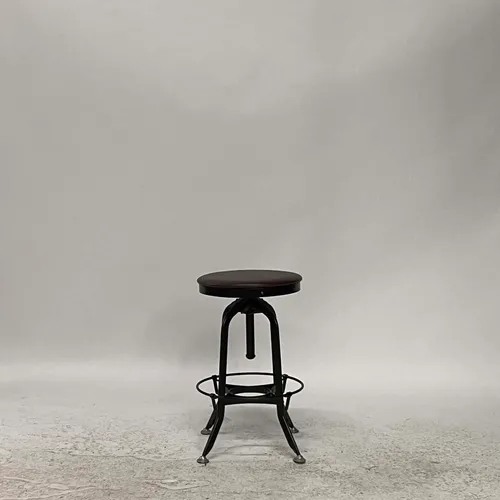 Black Metal & Brown Leather Adjustable Bar Stool - SE2966