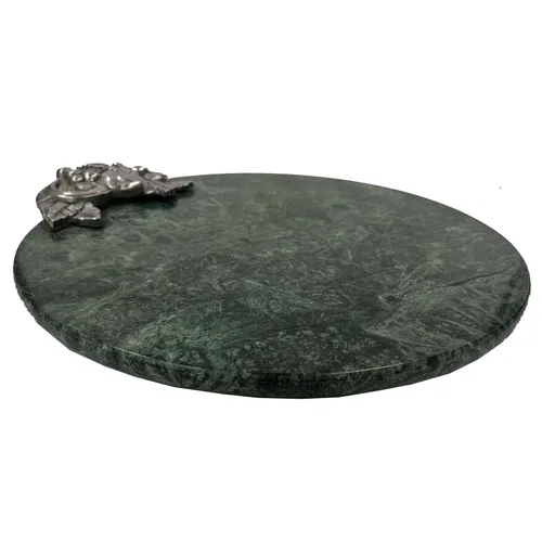 Antique Green Marble Tray with Silver Cornucopia Handle - TR485