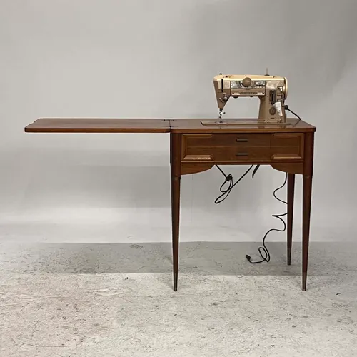 Antique Mid-Century Modern Table with Gold Singer Sewing Machine - MO2933