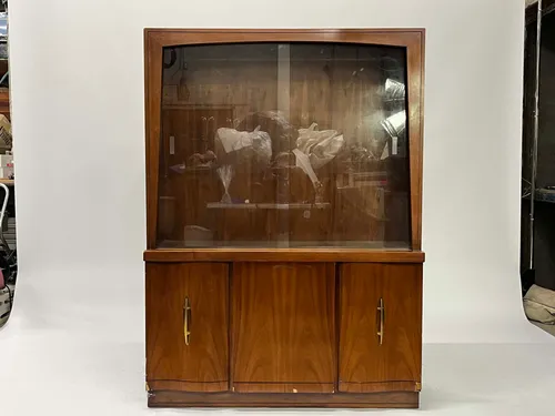 Wavy Wood China Cabinet with Tapered Handles