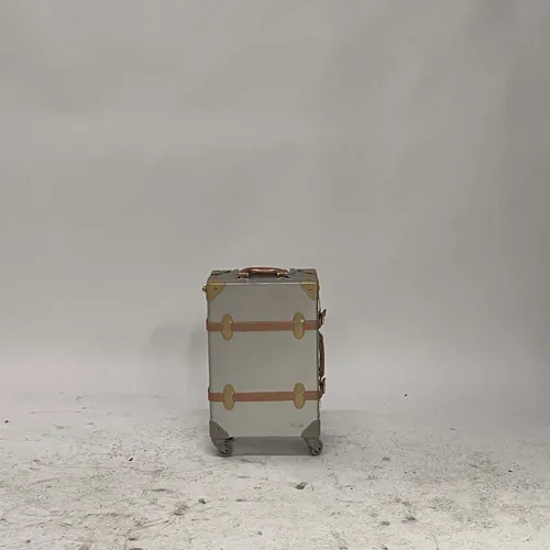 Silver Rolling Suitcase with Brown Straps - MO22877