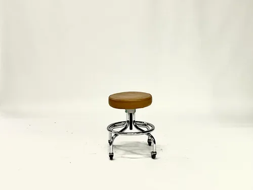 Brown Leather & Steel Adjustable Stool