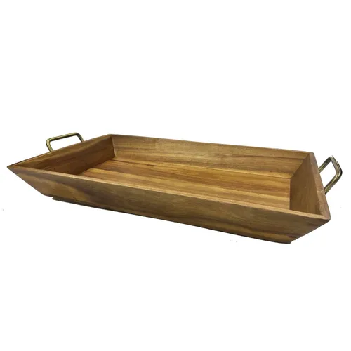 Wood Tray with Brass Handles - TR431