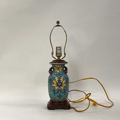 Teal & Yellow Floral Ceramic Table Lamp - LI320
