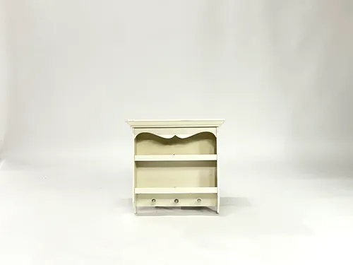 White Painted Wood Wall Shelf with 3 Hooks