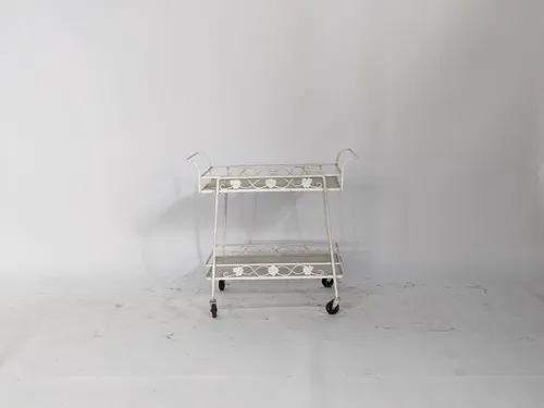 Vintage White Wrought Iron Tea Cart