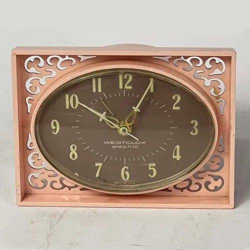Pink Grid Gate Table Clock - A766