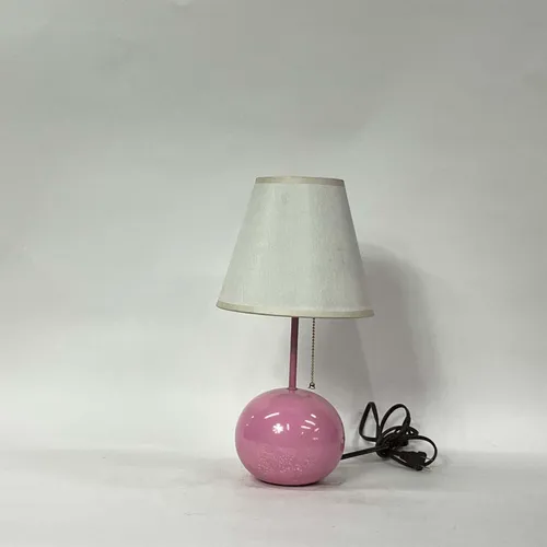 Mid-Century Pink Glass Globe Table Lamp with White Shade - LI104