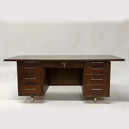 Vintage Mid-Century Modern Wood 6-Drawer Executive Desk