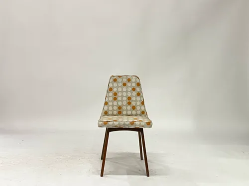 Mid-Century Modern Gray Orange & White Polka Dot Side Chair