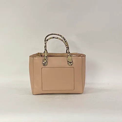 Pink Leather Purse with Snake Skin Handle & Gold Zipper - MO22291