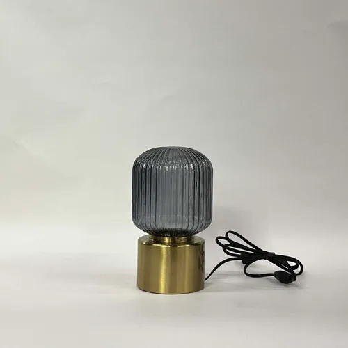 Ribbed Gray Glass & Brass Table Lamp - LI8