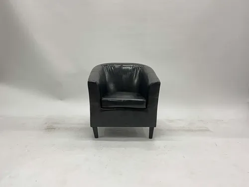 Black Leather Barrel Lounge Chair