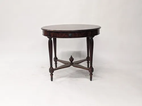 Antique Theodore Alexander Mahogany Movingue Round Foyer Table