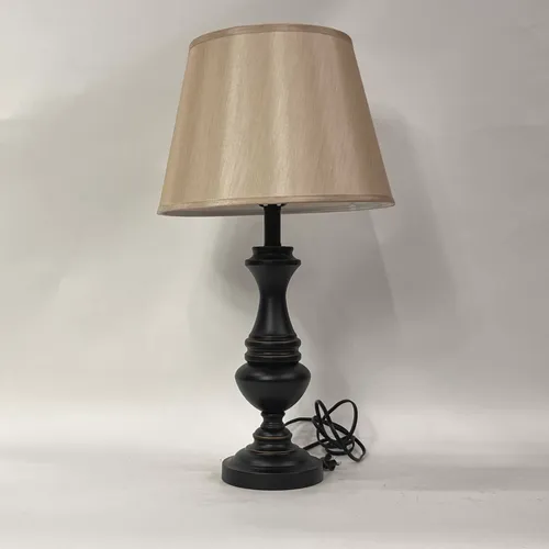 Black Traditional Table Lamp with Pale Gold Shade - LI243