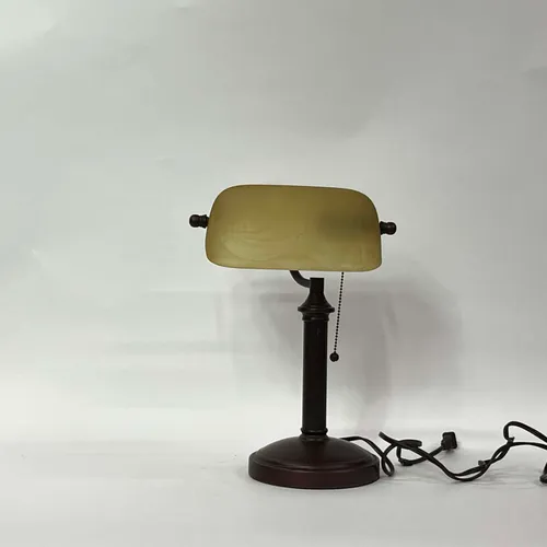 Bronze & Frosted Yellow Glass Bankers Lamp - LI33