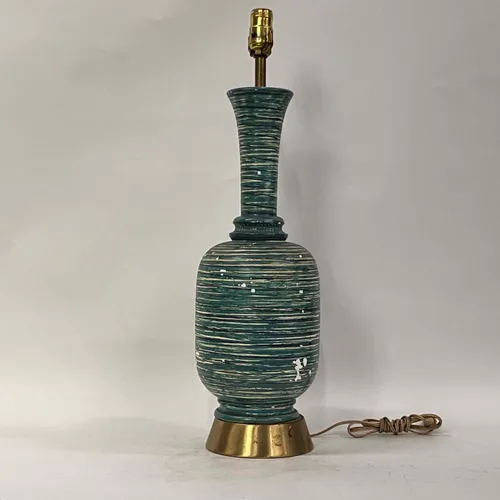 Teal Stripe & Brass Table Lamp - LI296