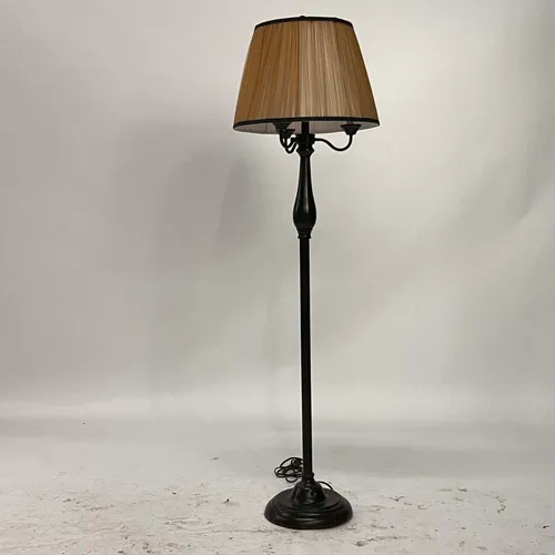 Black 3-Light Floor Lamp with Beige Pleated Shade - LI397