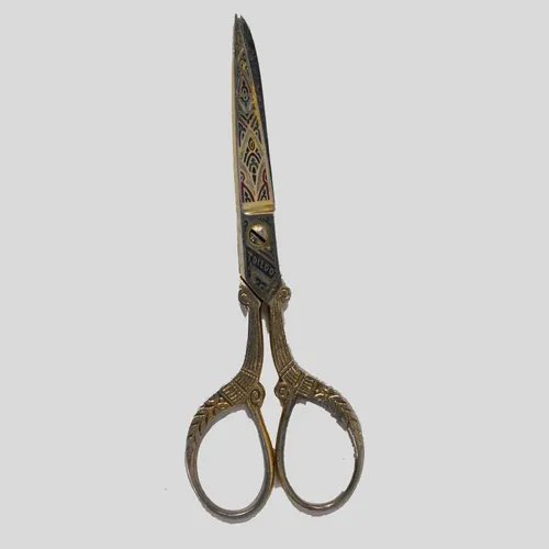 Vintage Tres Cavales Gold Tone Painted Scissors Toledo Spain - OFA545
