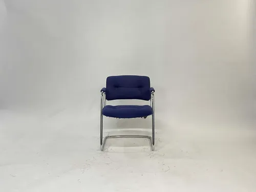 Midcentury Tubular Steel Indigo Armchair