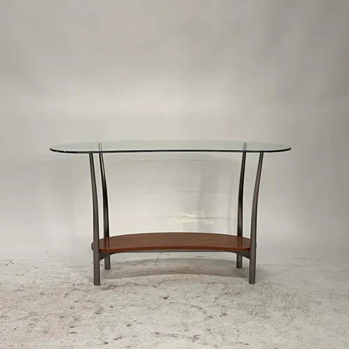 Wood & Glass Top Kidney Console Table - TA228121